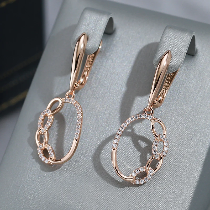 Wbmqda Luxury Fashion Women's Hanging Earrings 585 Rose Gold Color With White Natural Zircon Wedding Party Fine Dubai Jewelry