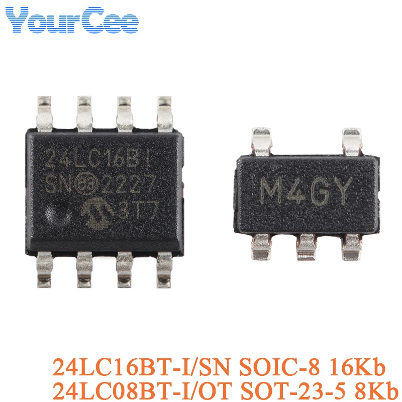 5Pcs 24LC16BT-I/SN SOIC-8 16Kb 24LC08BT-I/OT SOT-23-5 8Kb I2C Compatible Dual Wire Serial EEPROM Chip