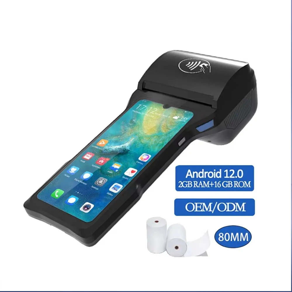 Android handheld computer barcode scanner 3G/4g touch screen POS system with cash register printer