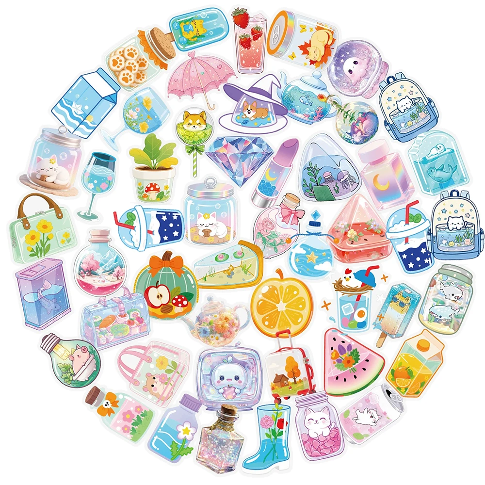 

10/30/56pcs Transparent Cute Drink Cup Animal Stickers Funny Cartoon Sticker Fridge Scrapbook Phone Laptop Decals Decoration Toy