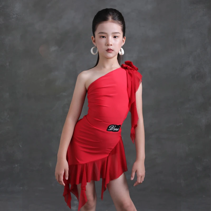 

Красное платье для латинских танцев 2025 года, детский наряд для выступлений, летний танцевальный костюм без рукавов нестандартной формы, детская одежда для ча-ча-румбы VBH2115
