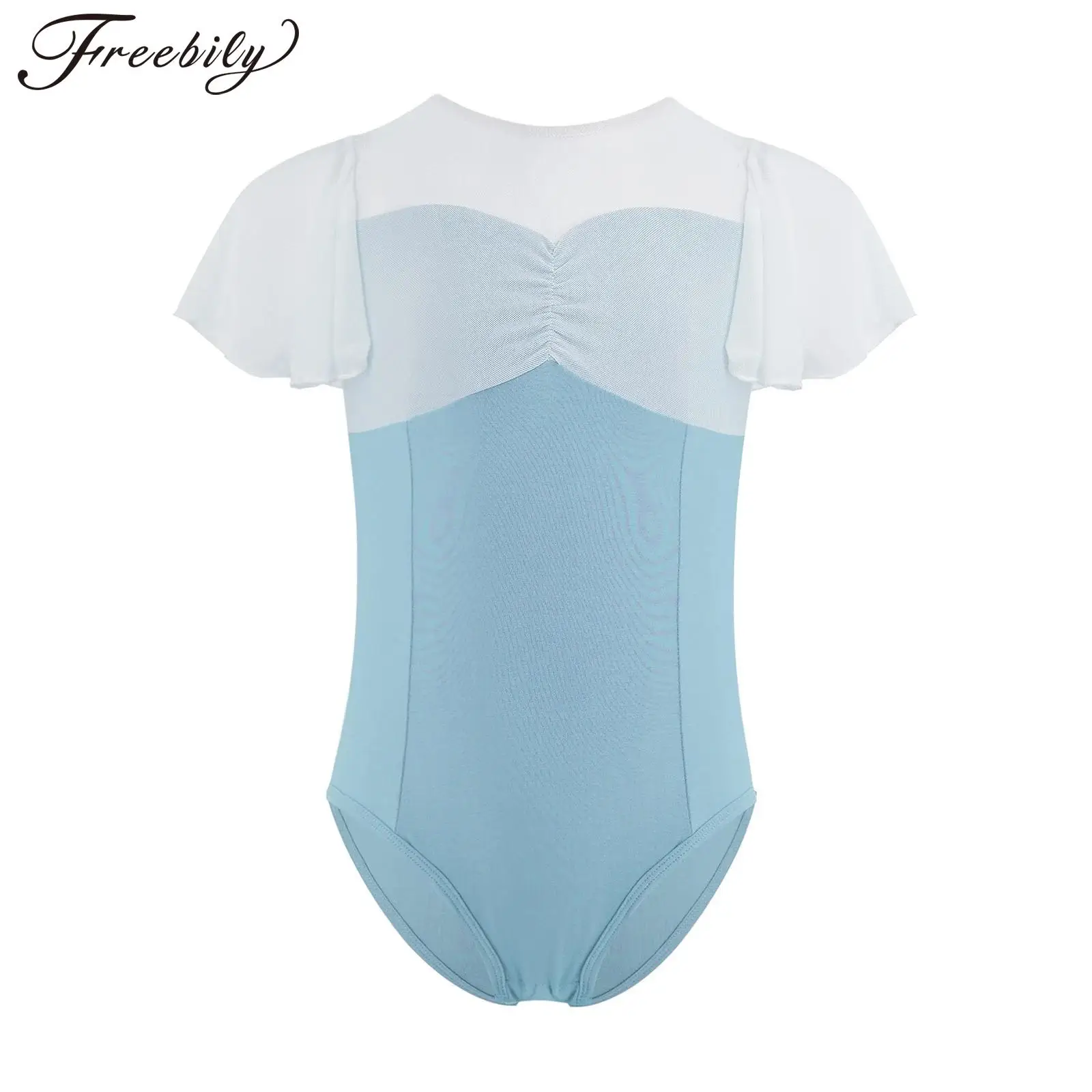 

Kids Dance Costumes Girls Mesh Patchwork Ballet Dance Leotard Children's Dancewear Skating Bodysuit Practice Performance Wear
