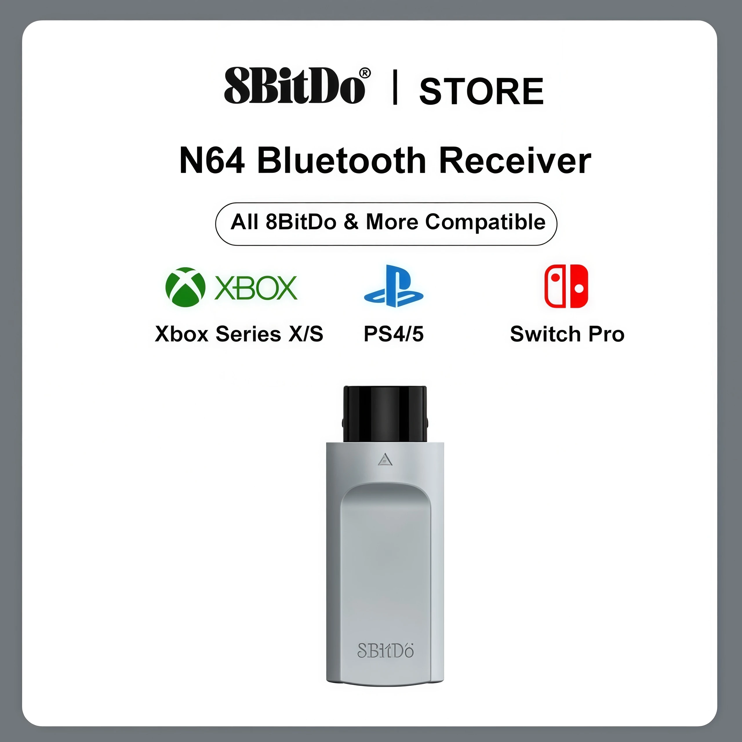 

8BitDo Retro Receiver Adapter for N64 Console & Windows 10/11– Compatible with Switch Pro, PS5/PS4 & Xbox Series Controllers