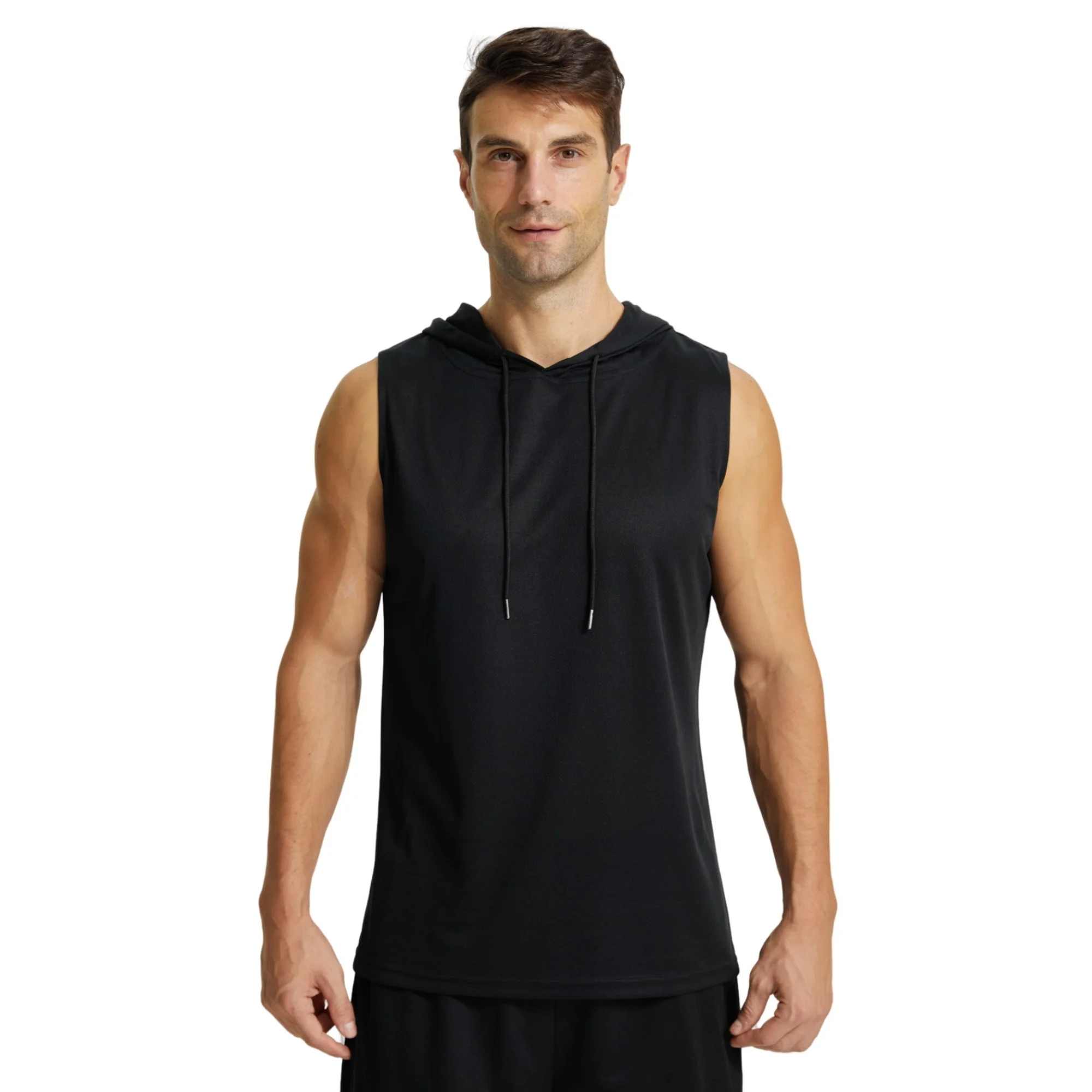 Mens Active Workout Hoodie Tank Tops Sleeveless Quick Dry Athletic Trainning Muscle Gym Shirt
