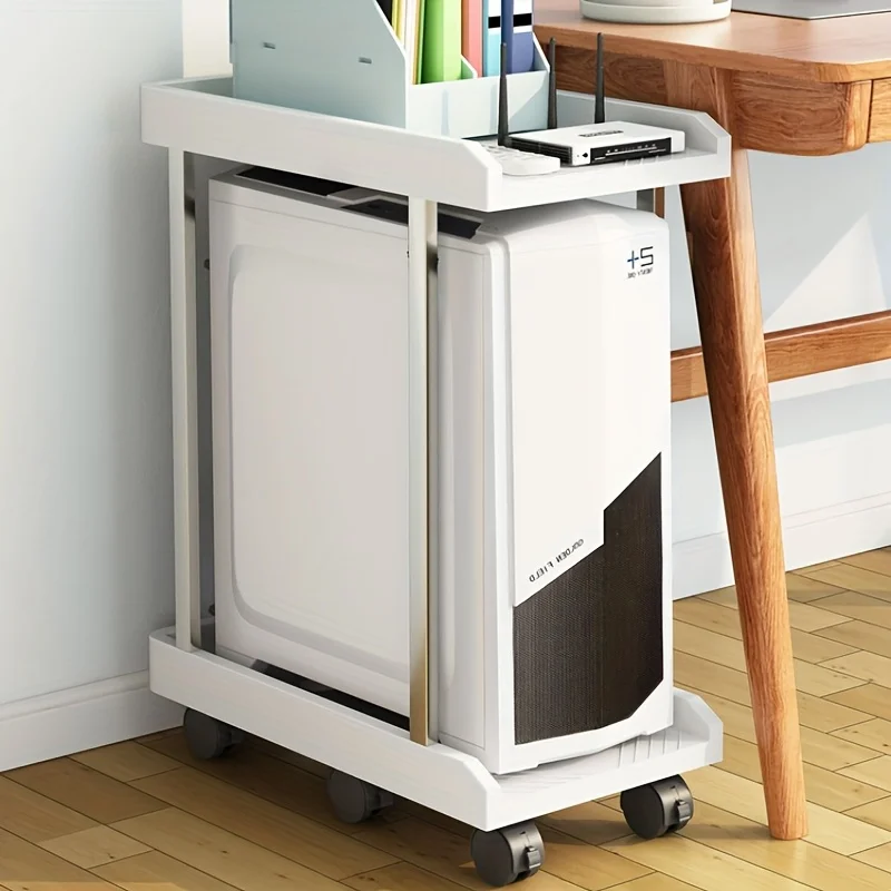 حامل برج الكمبيوتر، حامل الكمبيوتر الشخصي مع طبقتين من حامل وحدة المعالجة المركزية و6 عجلات قفل مناسبة لمعظم أجهزة الكمبيوتر