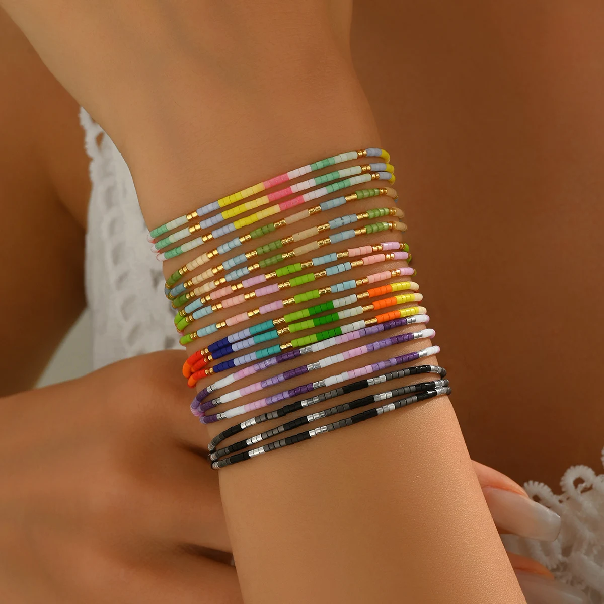 

ZHONGVI Miyuki Bracelet for Women Bohemian Handmade Beaded Multi layered stacking Adjustable Rope Thin Pulseras Jewelry