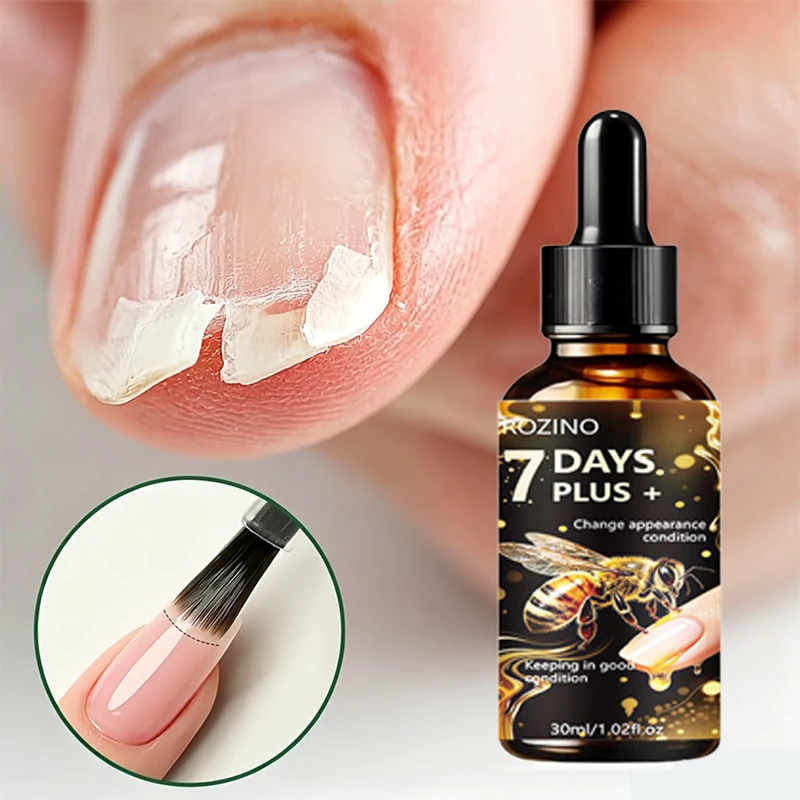 ROZINO nail serum has a clear and hydrating texture, and comes with a smooth brush head for even application on the nail surface and cuticles. Multiple nourishing ingredients penetrate deeply into the nail bed, repairing thin, soft, and damaged nails, improving splitting, breakage, and vertical lines on the surface. It also softens dry skin around the nails, alleviates hangnails and cracking, and absorbs quickly without being sticky. Long-term use strengthens nail structure, suitable for post-manicure repair and daily care for fragile nails. view 3