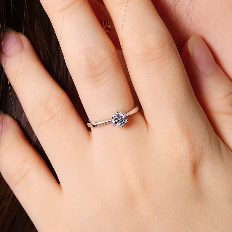 خاتم زفاف ماسي بستة شقوق للنساء، مصنوع من الفضة الإسترلينية عيار 925، خاتم ألماس على شكل حرف D سعة 0.5 قيراط، مع cer #1