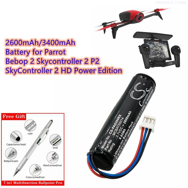 Remote Controller Battery 2600mAh/3400mAh MCBAT00014 for Parrot Bebop 2 Skycontroller 2 P2, SkyController 2 HD Power Edition