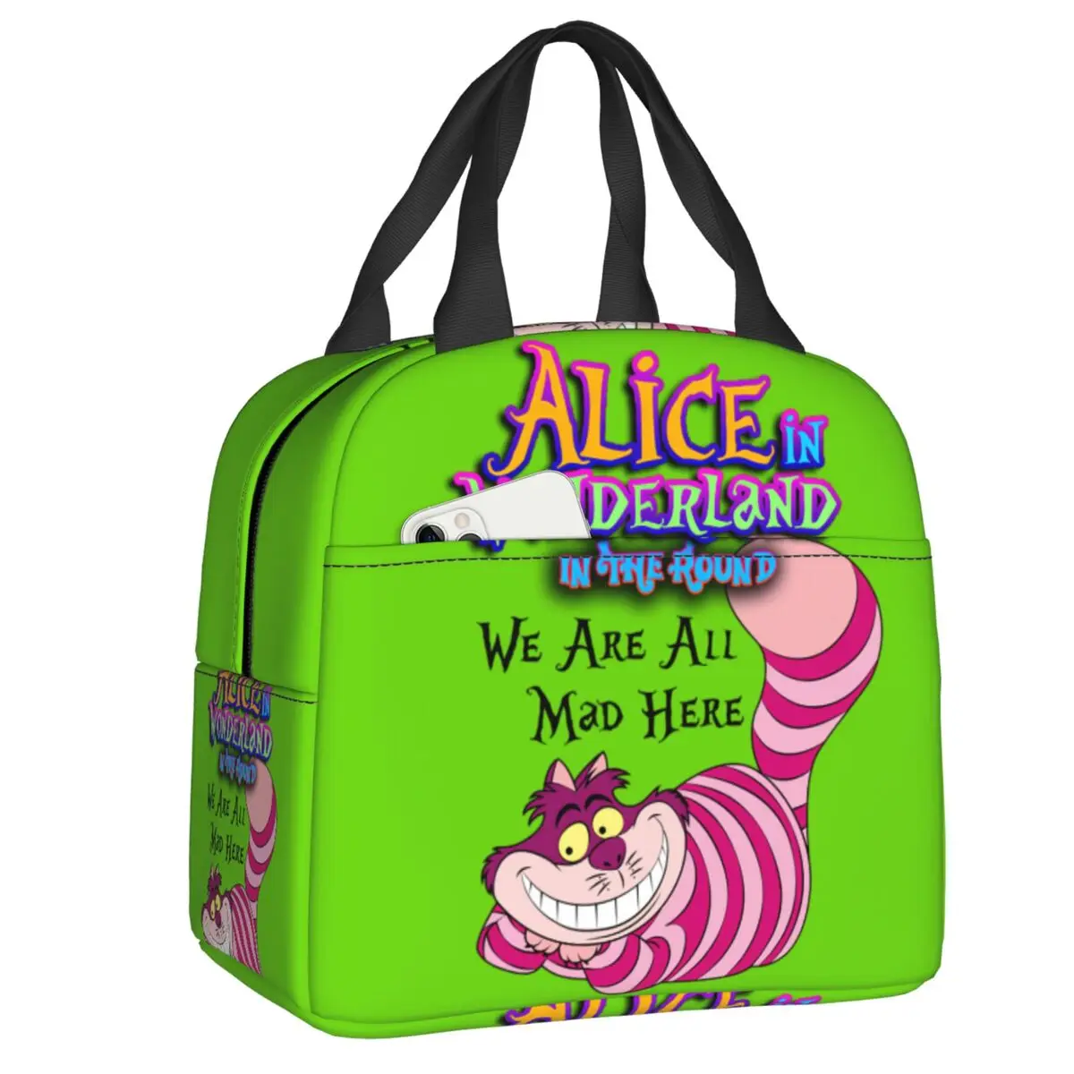 

Custom Alice In Wonderland Insulated Lunch Bag for Women Portable Cheshire Cat Thermal Cooler Lunch Tote Beach Camping Travel