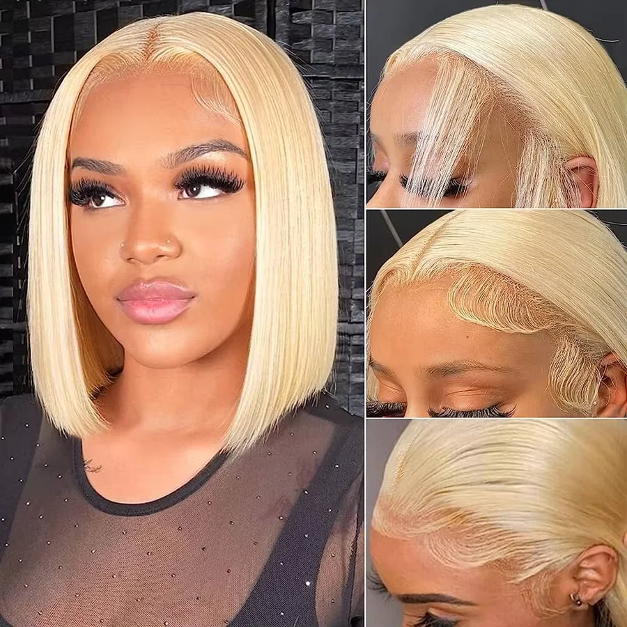 Blonde Straight 613 Short Lace Bob Wig 13×4 Transparent Lace Front Human Hair Wigs 180 Density Brazilian Straight Human Hair Wig