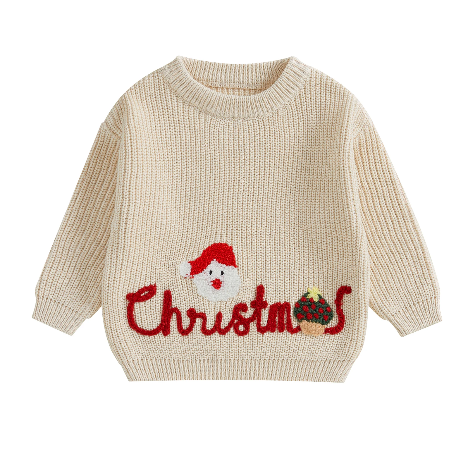 Maglione per bambini e ragazzi, vestiti natalizi per bambini, lettera per bambini, ricamo, girocollo, maniche lunghe, pullover, top, maglioni caldi