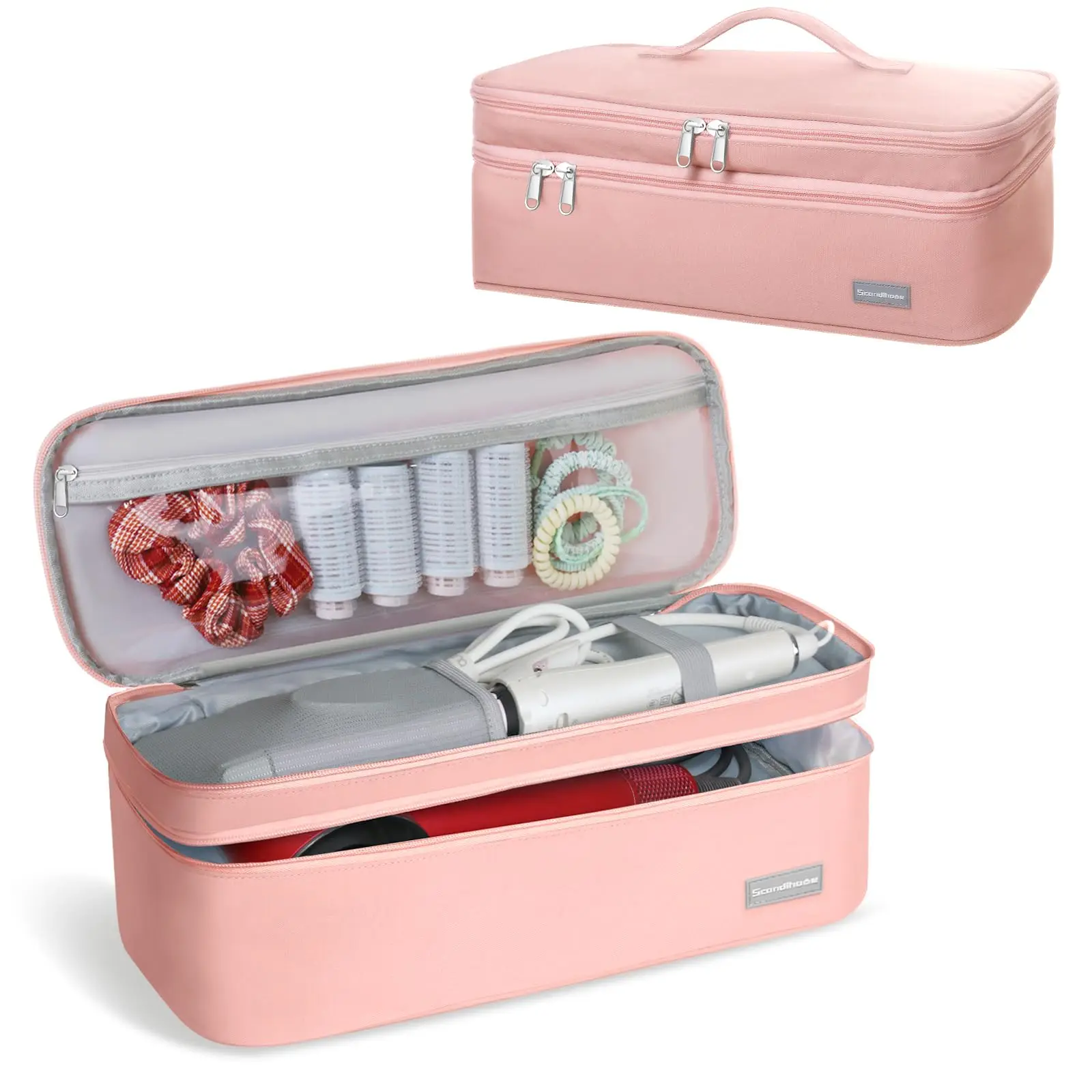 Haartrockner-Etui Tragbare Friseurwerkzeug-Aufbewahrungstasche Doppelschichtige Reise-Organizer-Box für Lockenstab, Haarklammer und Bürste, Tragetasche – Detail 8