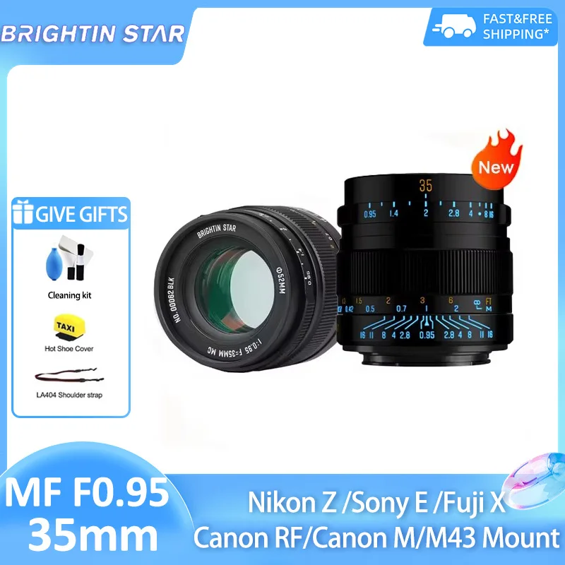 Brightin Star MF 35 مللي متر F0.95 APS-C فتحة كبيرة تركيز يدوي عدسة كاميرا بدون مرآة لفوجي X سوني E ZVE10 a6400 نيكون Z Z30