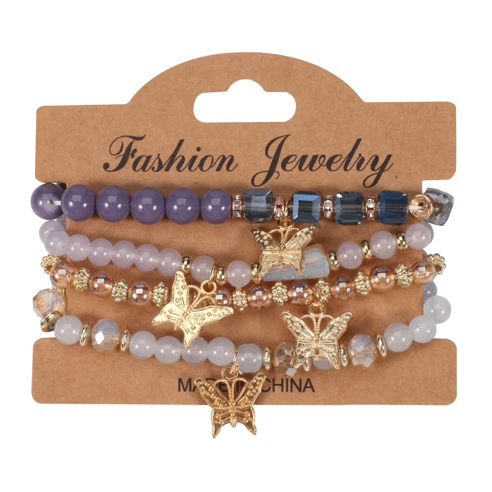 4-teiliges modisches Schmetterlings-Charm-Armband-Set für Damen, Kristallperlen-Kettenarmreif, trendiger Schmuck und Accessoires für Frauen – Detail 15