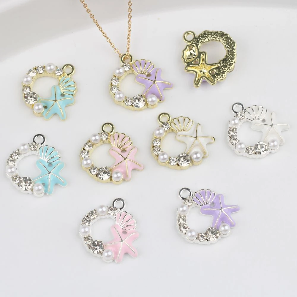 

10pcs Fashion Circle Conch Starfish Shape Charms Pendant Earring Necklace Jewelry Making Accessories DIY Handmade Craft Ornament