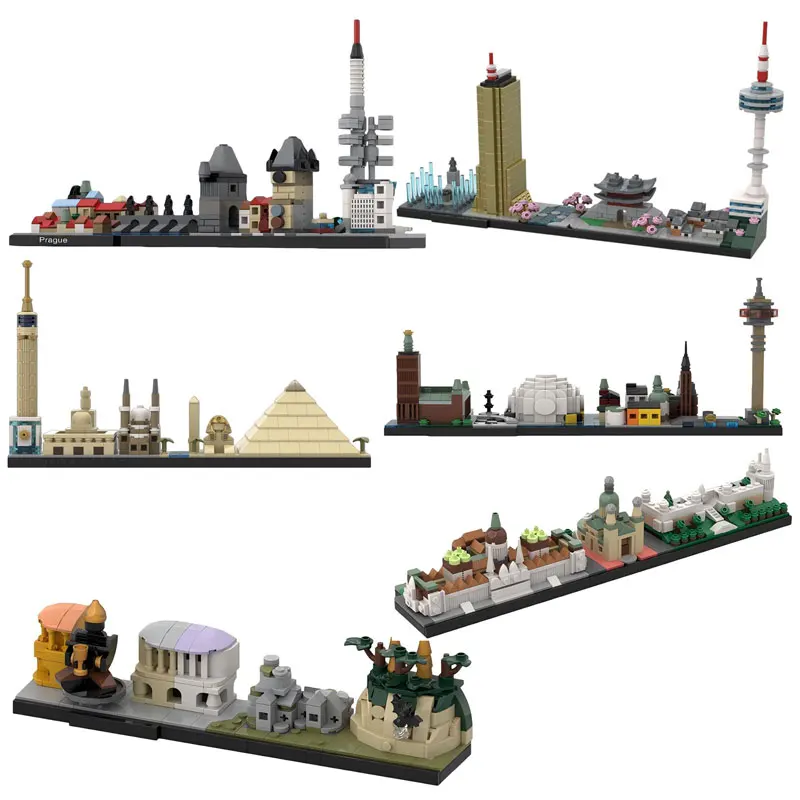 MOC World City Skyline Architecture Sets Cairo Seoul Stockholm Prague Budapest Madawang Temple DIY Building Blocks Kid Toys