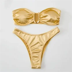 Sexy U Shaped Bandeau Bikinis Sets Mujer Strapless Swimwear Women Gold Swimsuit Bathing Suit Biquinis Brazilian Bikini Swim 2026