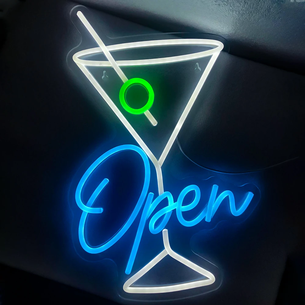 Cocktail Open Neon Sign para Wall Decor, Luzes LED, Decoração do Quarto, Bar Lamp, Club Party, Home Bars, Loja de Negócios, Lâmpada de Parede Regulável