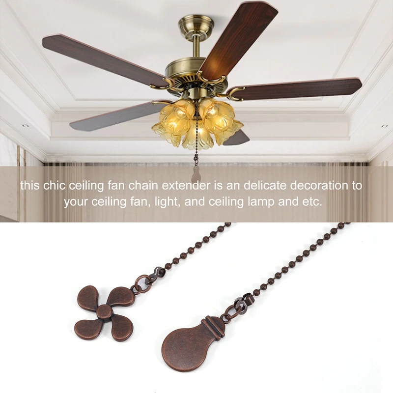 Ceiling Fan Pull Chain 4Pcs Ceiling Fan Pull Chain Set,Bulb and Fan Pattern Pull Chain Extension Fan Pull Chain Pendant 12 Inch