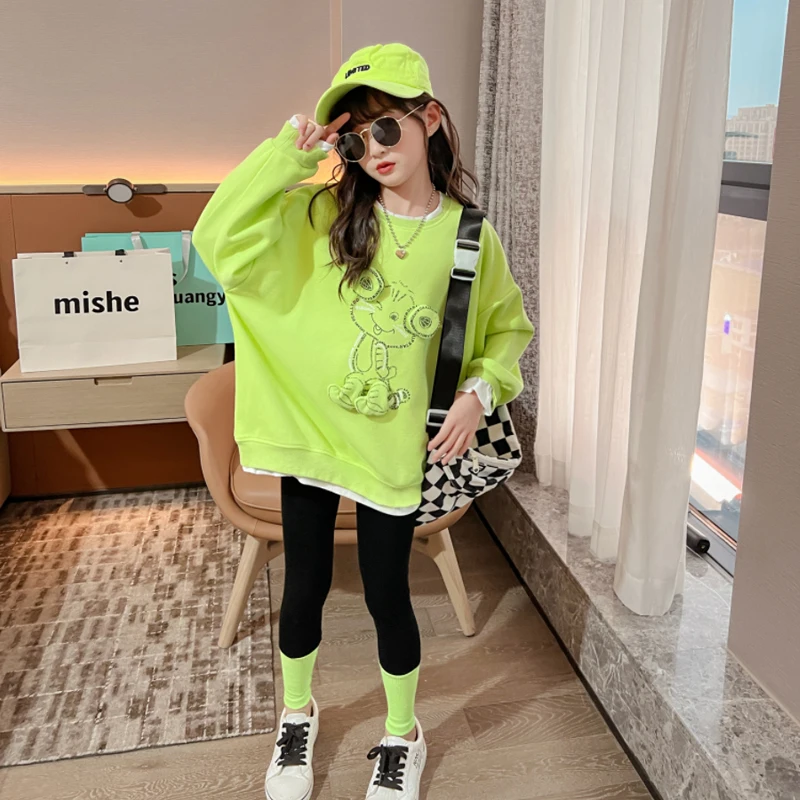 Spring Autumn Girls Clothes Sets Cartoon frog Sweatshirt + skinny Leggings Outfits 5 6 7 8 9 10 12 13 years Casual Kids Clothing