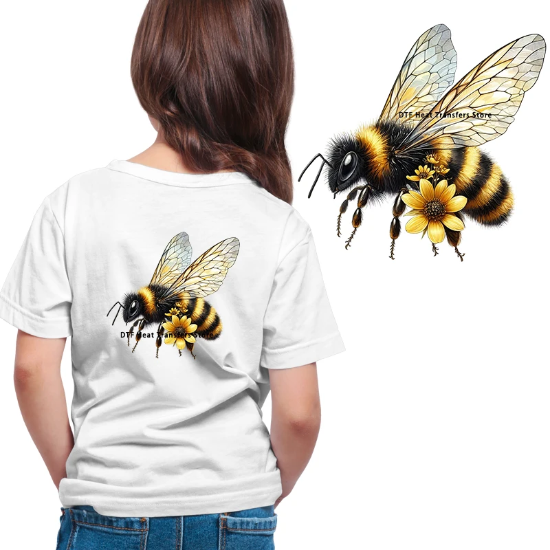 Summer watercolor bee patterns Iron On Transfer Vinyl Heat Transfer Thermal Stickers On Children\'s clothing Kids Appliques