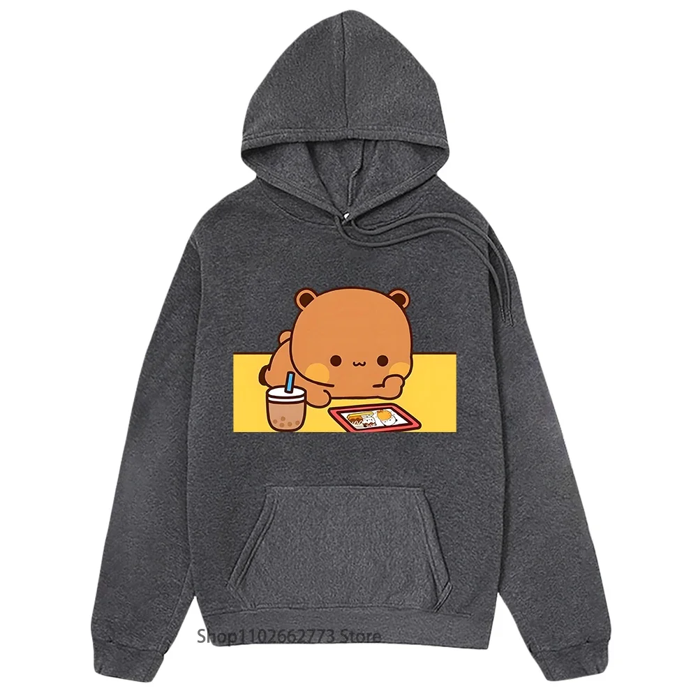 Kawaii Cute Dudu Is Contemplating Bubu Picture Sweatshirts Panda Bear Graphic Hoodies Winter Clothes Women Streetwear Men Korean