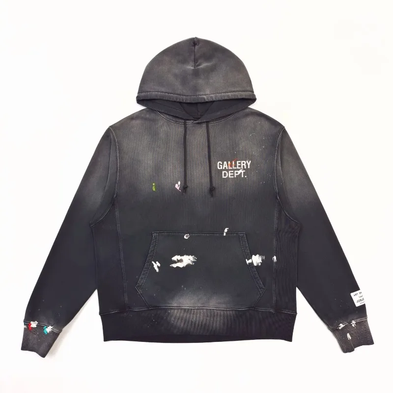 GALLERY DEPT Hand-painted splash ink American retro white letter print hooded sweater hoodie