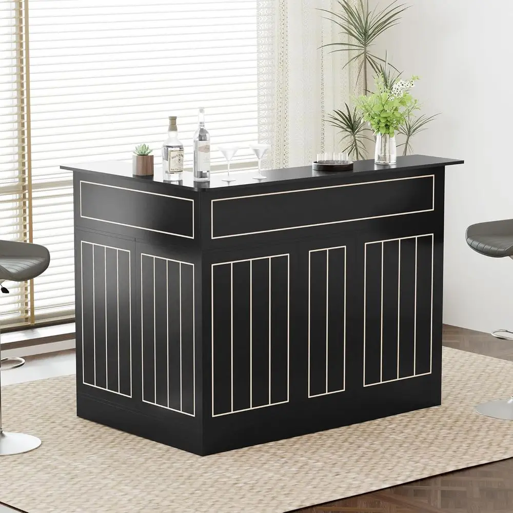 

L-Shaped Bar Unit with Power Outlet, 4-Tier Storage Cabinet, Wine Glass Holder, Ideal for Home Pub or Living Spaces