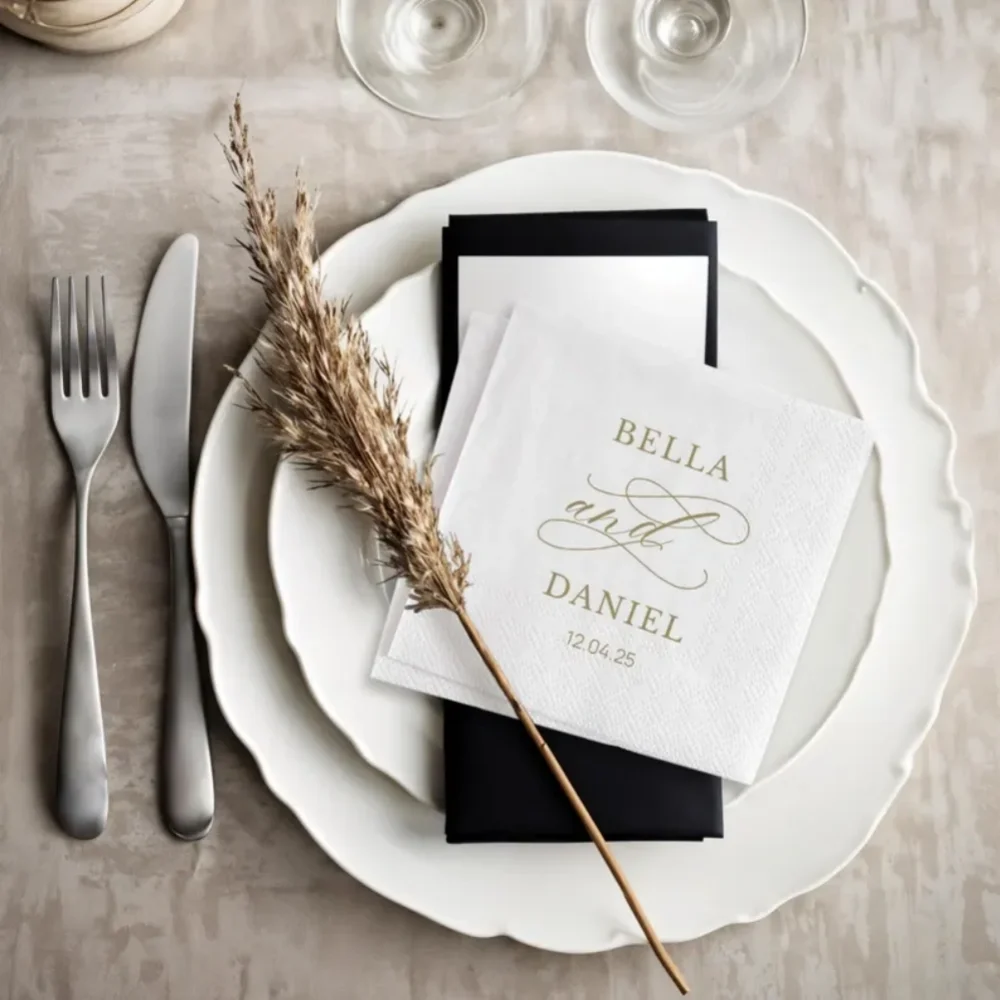 مناديل مطبوعة مخصصة مع أسماء وشعارات لحفلات الزفاف والمطاعم والمقاهي والفنادق ومحلات الحلوى والعشاء العائلي والاحتفالات الحفلات