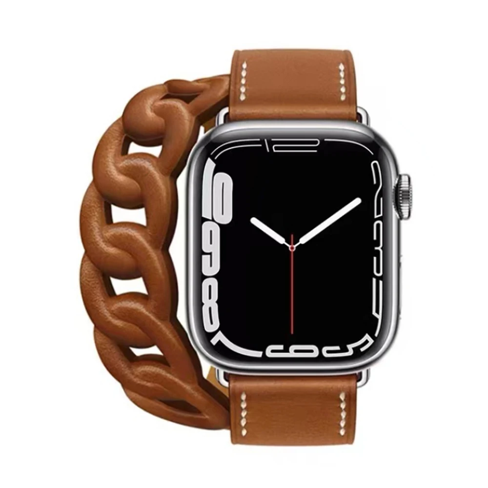 Leather Loop Strap for Apple Watch Series 46mm 42mm 45mm 41mm 44mm 40mm 49mm Double Circle Bracelet iWatch Ultra 10 9 8 7 6 5 SE