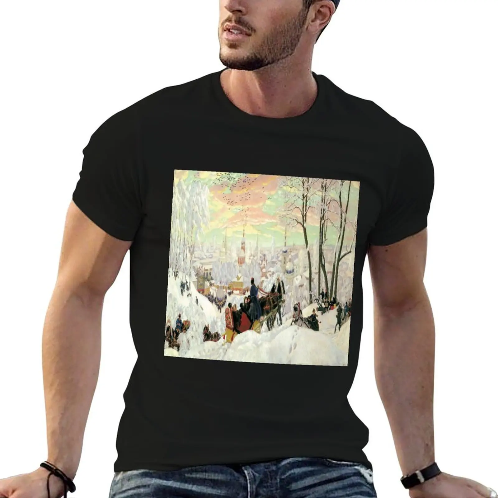 Pancake Tuesday/Maslenitsa by Boris Kustodiyev Painting 1916 Remastered T-Shirt anime figures for a boy men t shirts