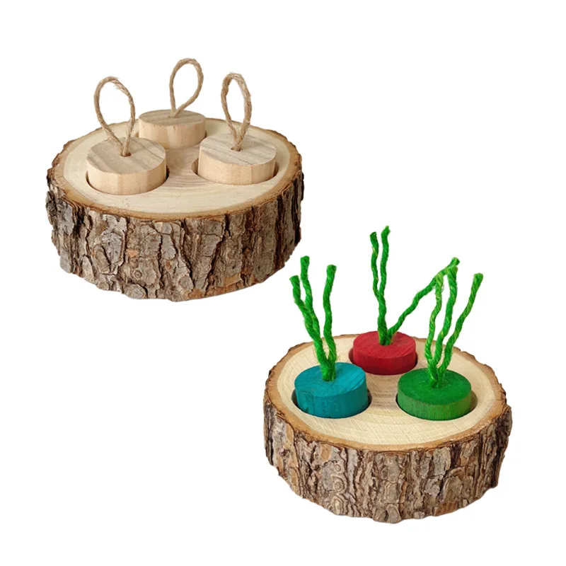 Wooden Hamster Toy Hamster Golden Bear Foraging Gnawing Grinding Teeth Wood Bite String Snack Box Hamster Landscaping Supplies view 5