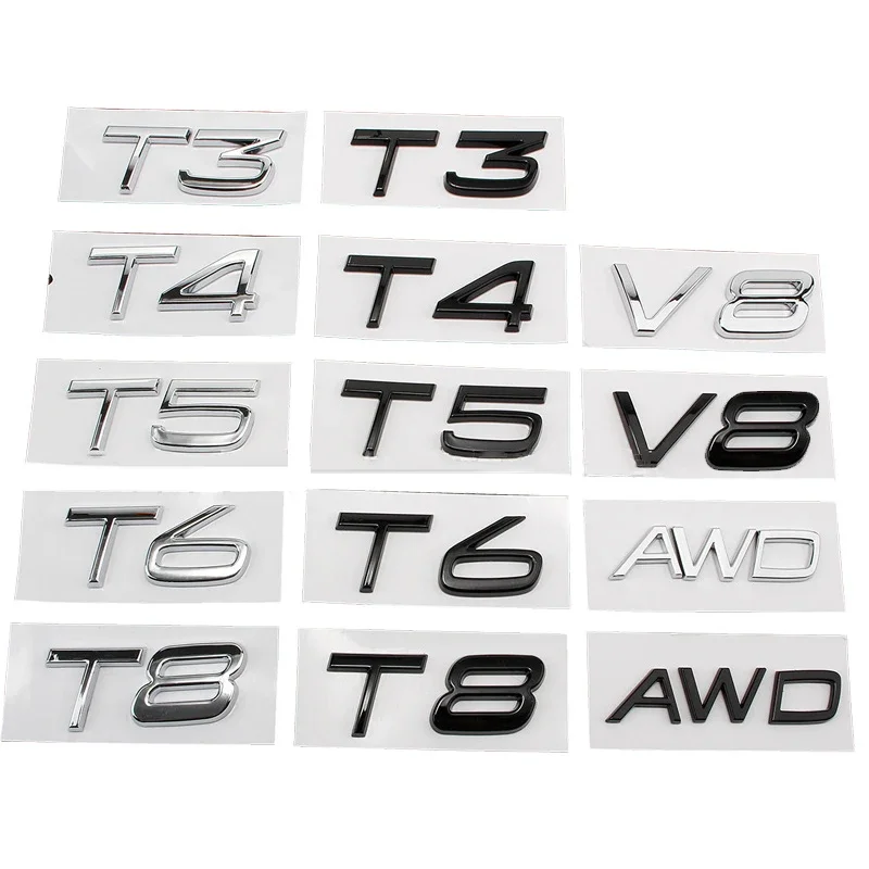 T3 T4 T5 T6 T8 V8 AWD Logo Car Body Trunk Emblem Sticker for Volvo V40 S40 S60 XC60 XC90 Auto Badge Exterior Accessories