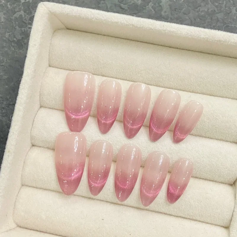 

10pcs Handmade Artifical Nail Tips Medium Coffin Press on Nails Holiday Beautiful Gradient Korean Simple Resuable False Nails