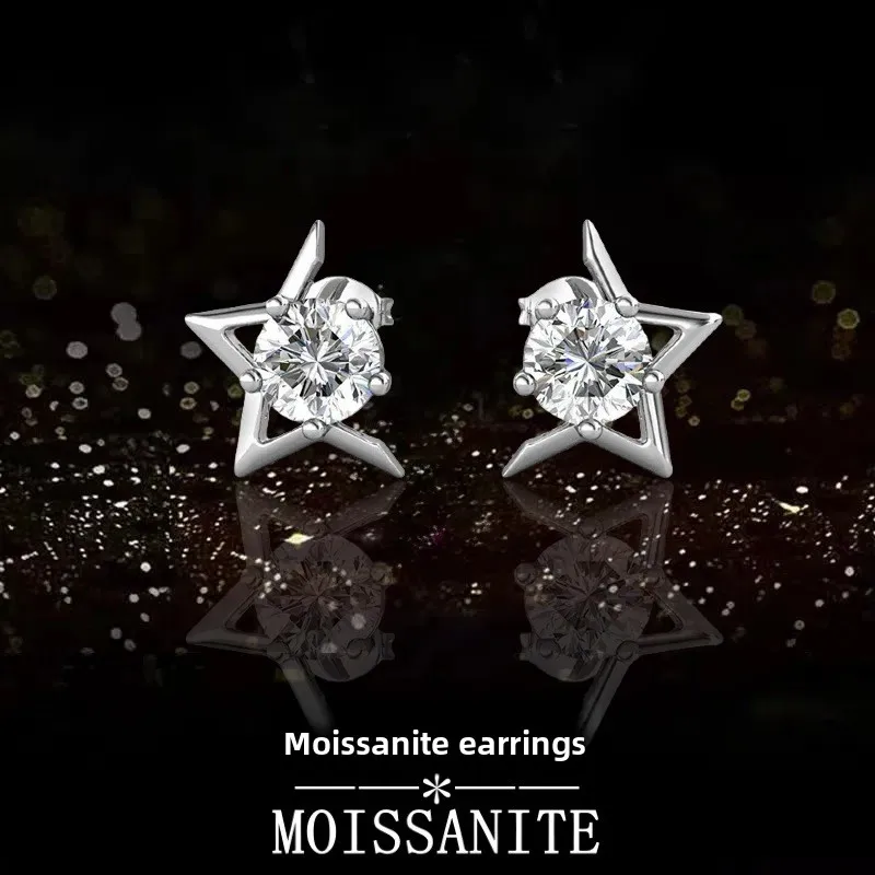 

S925 Sterling Silver Minimalist Star 0.5CT*2 Moissanite Stud Earrings for Women