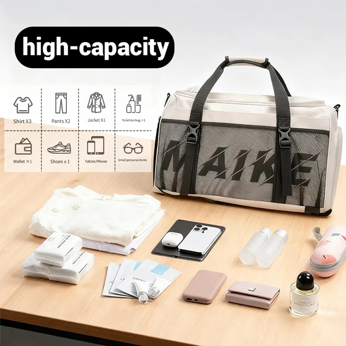 حقيبة رياضية مع حجرة للأحذية، حقيبة لياقة بدنية فاخرة متعددة الأغراض مقاومة للماء وقابلة للطي في الهواء الطلق لليوجا للنساء والرجال والسيدات