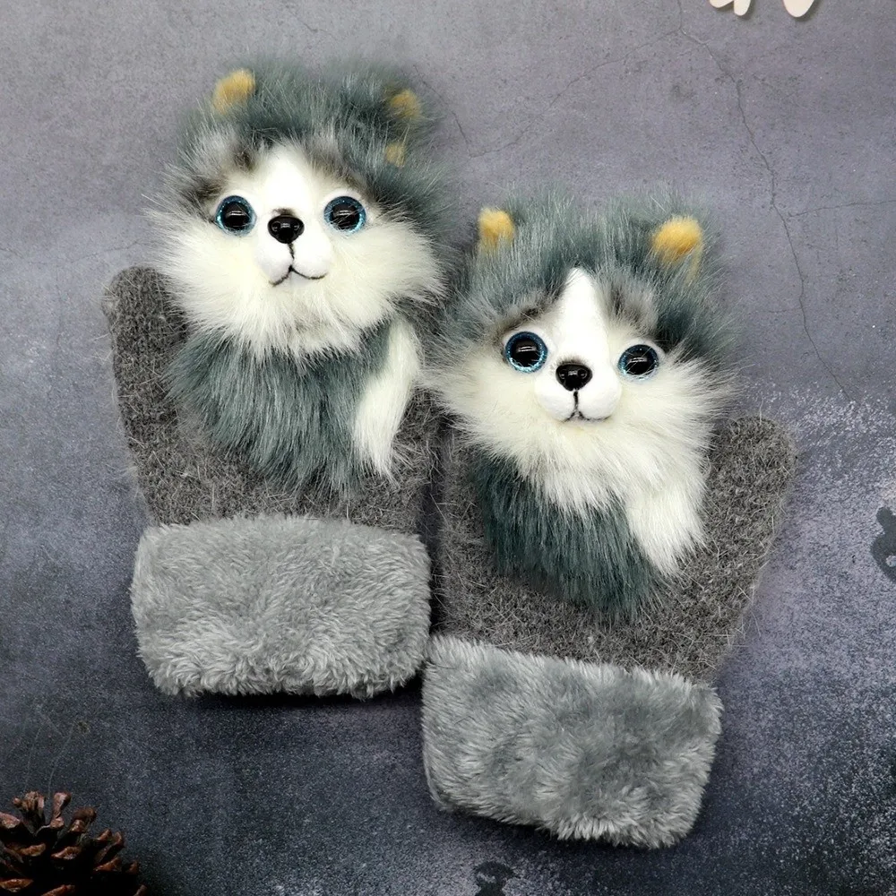 New Fleece Lined Warm Winter Gloves Animal Pattern Thickened Gloves Korean Style Animal Gloves Winter Wear