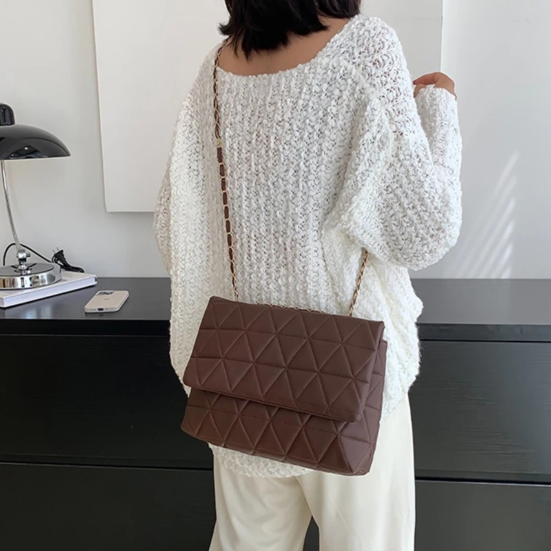 Bolso de hombro de piel sintética a cuadros para mujer, bolsos cruzados con correa de cadena para mujer, bolsos de diseñador a la moda, bolsos de mensajero para mujer