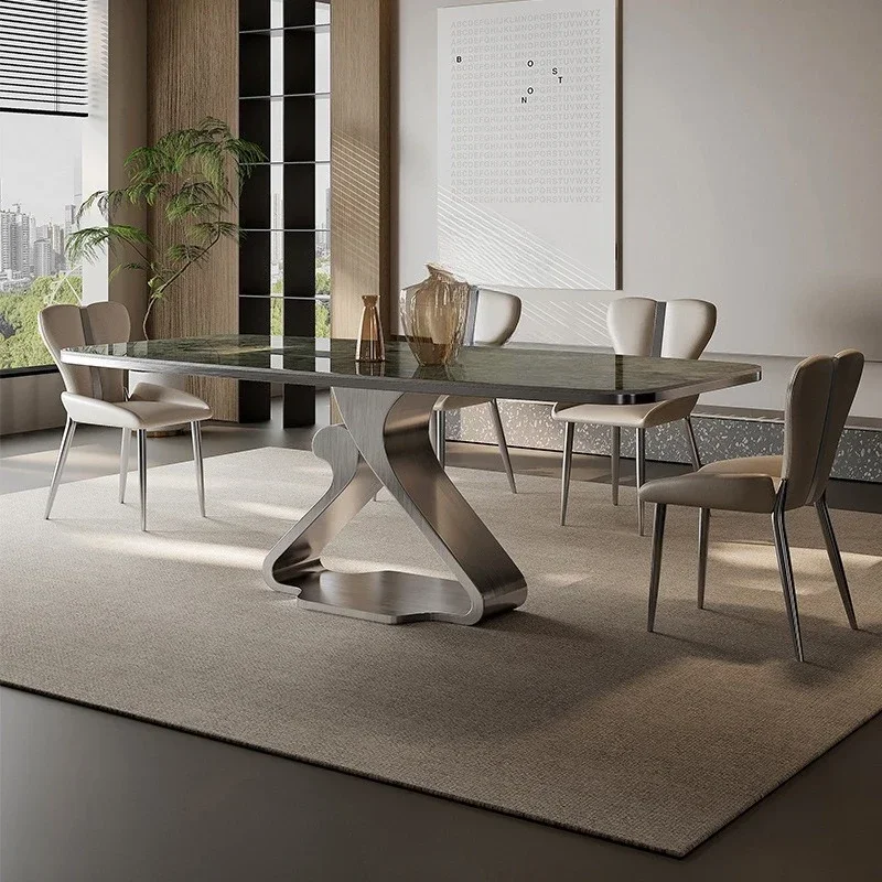 Italian rock slab dining table modern simple high-end rectangular villa home microcrystalline stone luxury stone