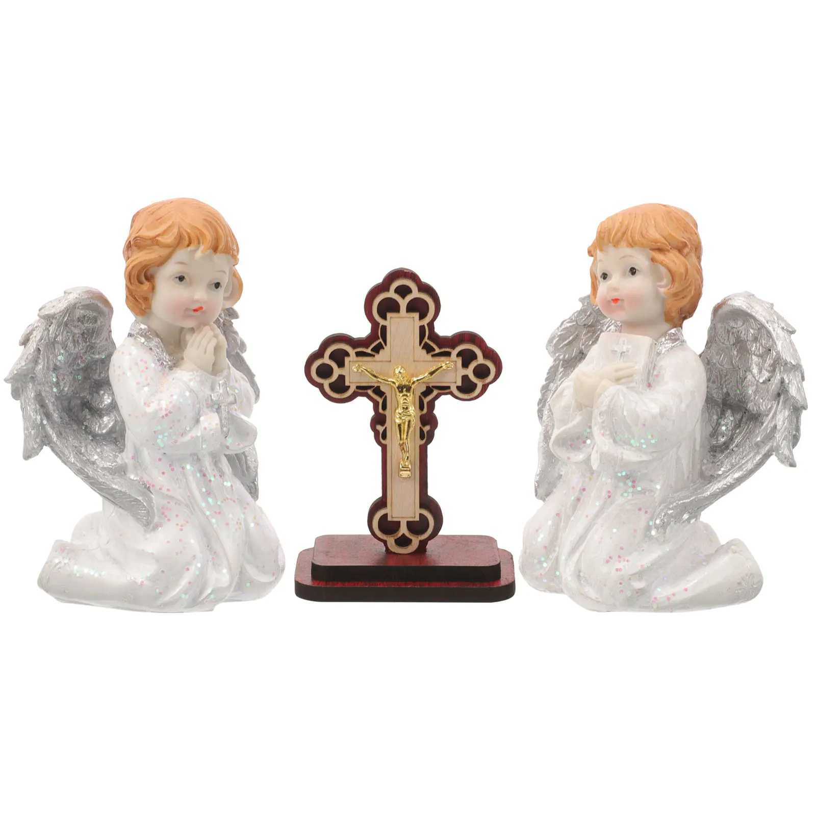 

Resin Angel Figurines Decorative Statues Exquisite Cherub Cross Set naments Gifts Desktop Wedding Home Decor Lovely Angel Craft