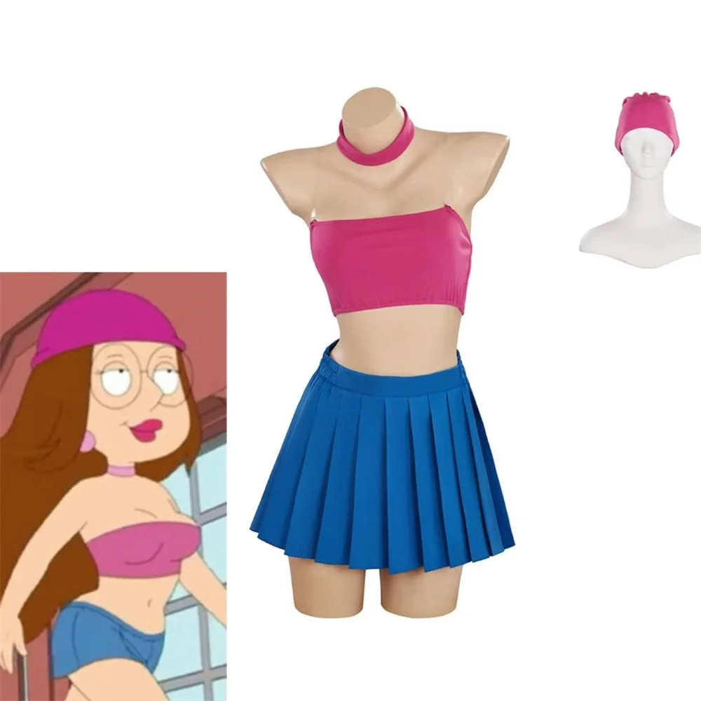 TV  Meg Griffin Cosplay Costume Sexy Tops Skirt with Hat Suits Halloween Carnival Outfit