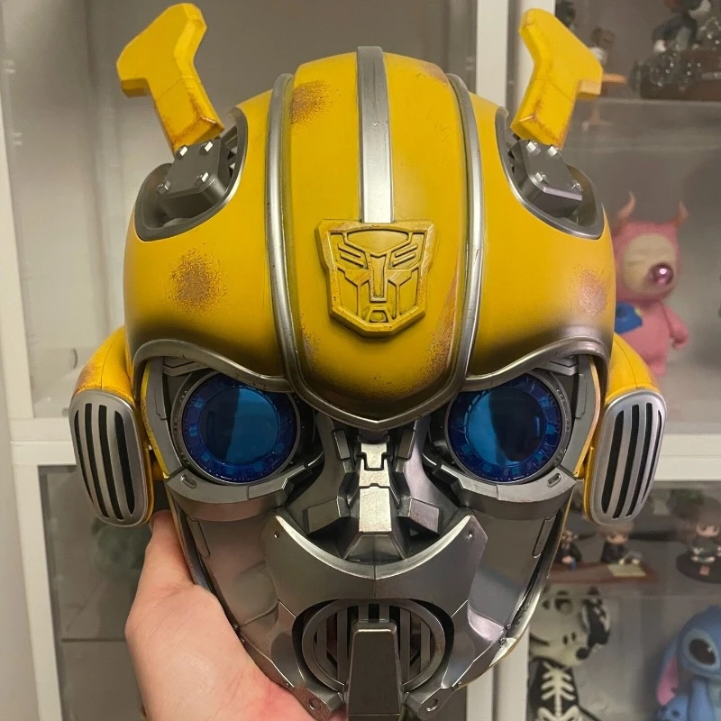 2024 New Bumblebee Helmet English Voice Control Mask Bluetooth Base Light Up Eyes Action Collection Figure For Children Gift