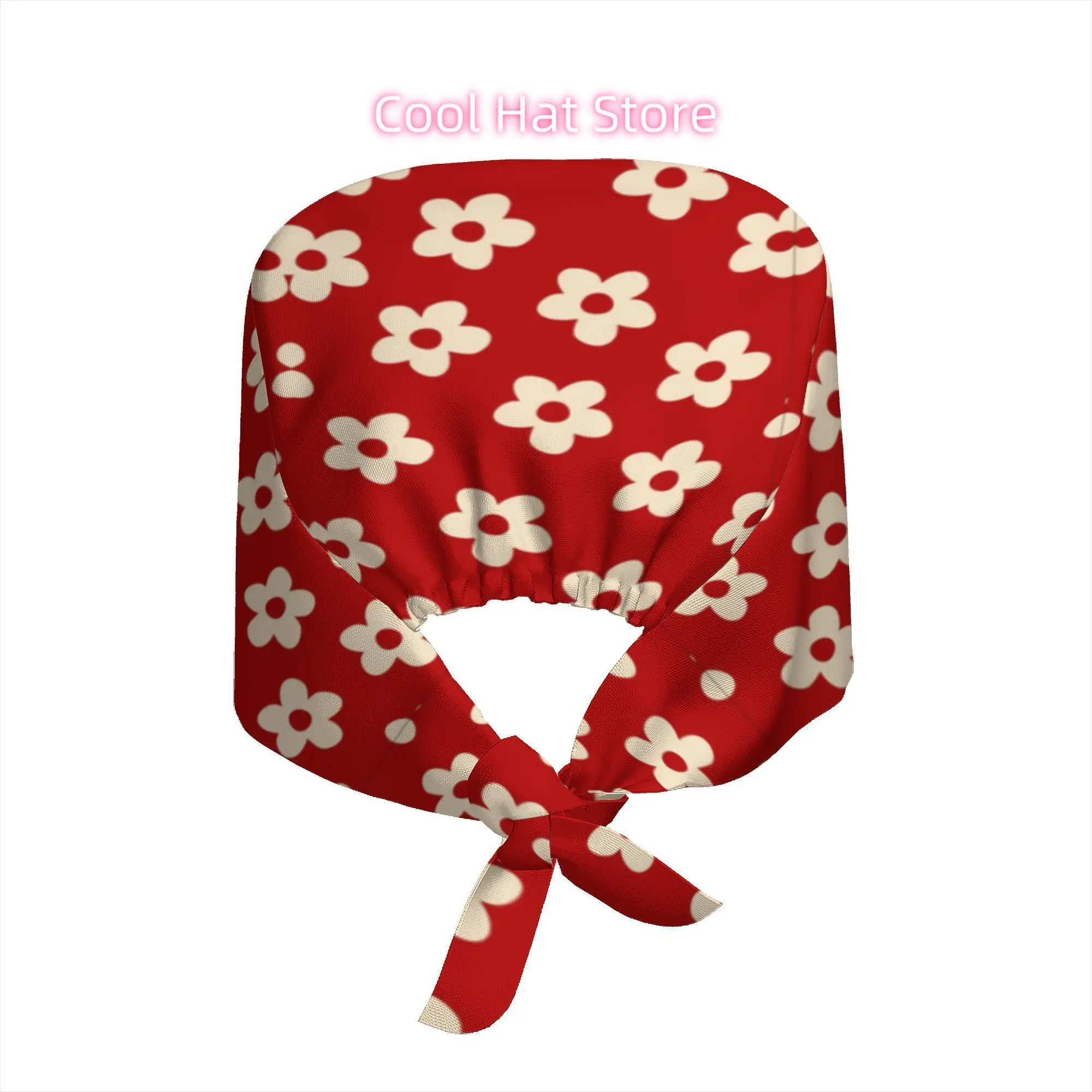 A Stylish Red Cap Featuring a Breathable Design with a Trendy Daisy Flower Print, Perfect for Summer Beach Outings, Outdoor Trav