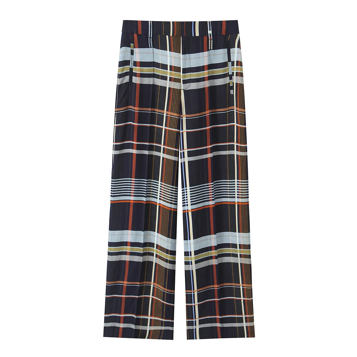 Conjunto de camisa xadrez feminina com bolso e calças outono comércio moda e26168/7f estilo europeu e americano