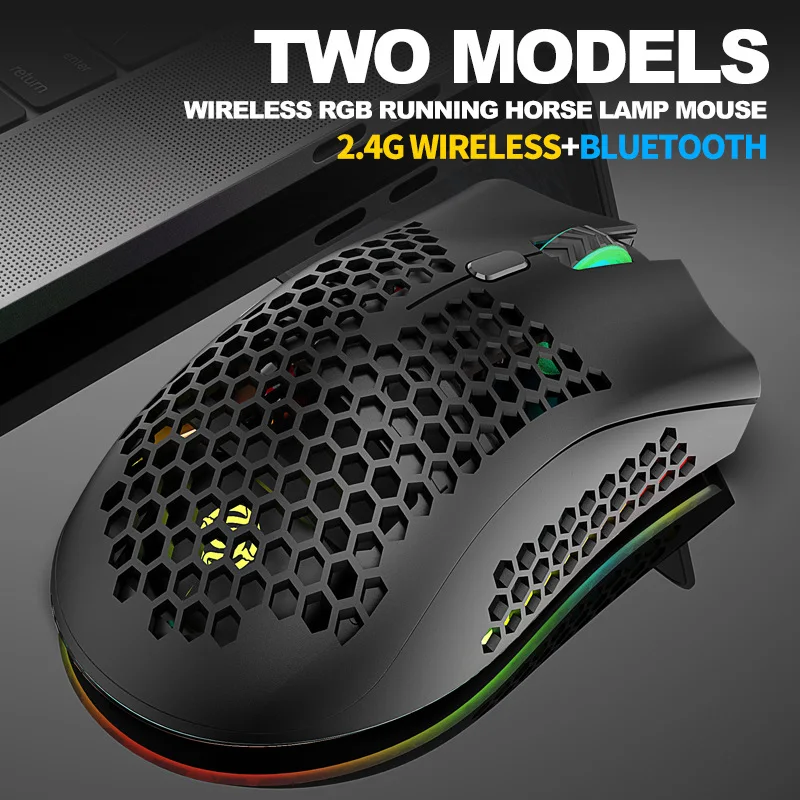 2.4G Wireless Gaming Mouse Lightweight Honeycomb Hollow Shell RGB Backlit Programmable Rechargeable Optical Computer Mouse