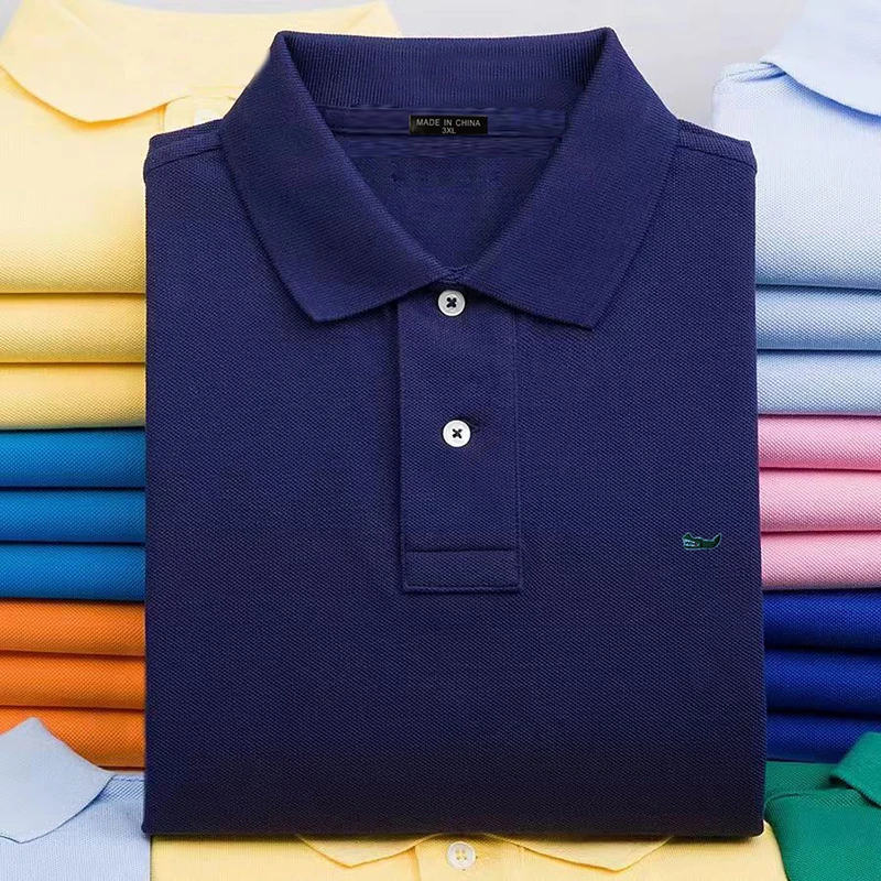 100% Cotton T-shirt Solid Color Men\'s Clothing Polo Shirt Short Sleeve Casual Polos Hommes Fit Summer Lapel Male Tops Tee