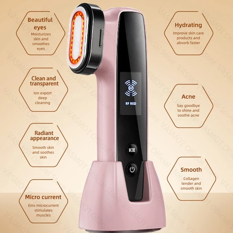 RF Radiofrequentie Schoonheidsapparaat EMS Microstroom Huid Lifting Draai Anti-rimpel Huidverzorging Rood Blauw Licht Thuis Gezicht Massager