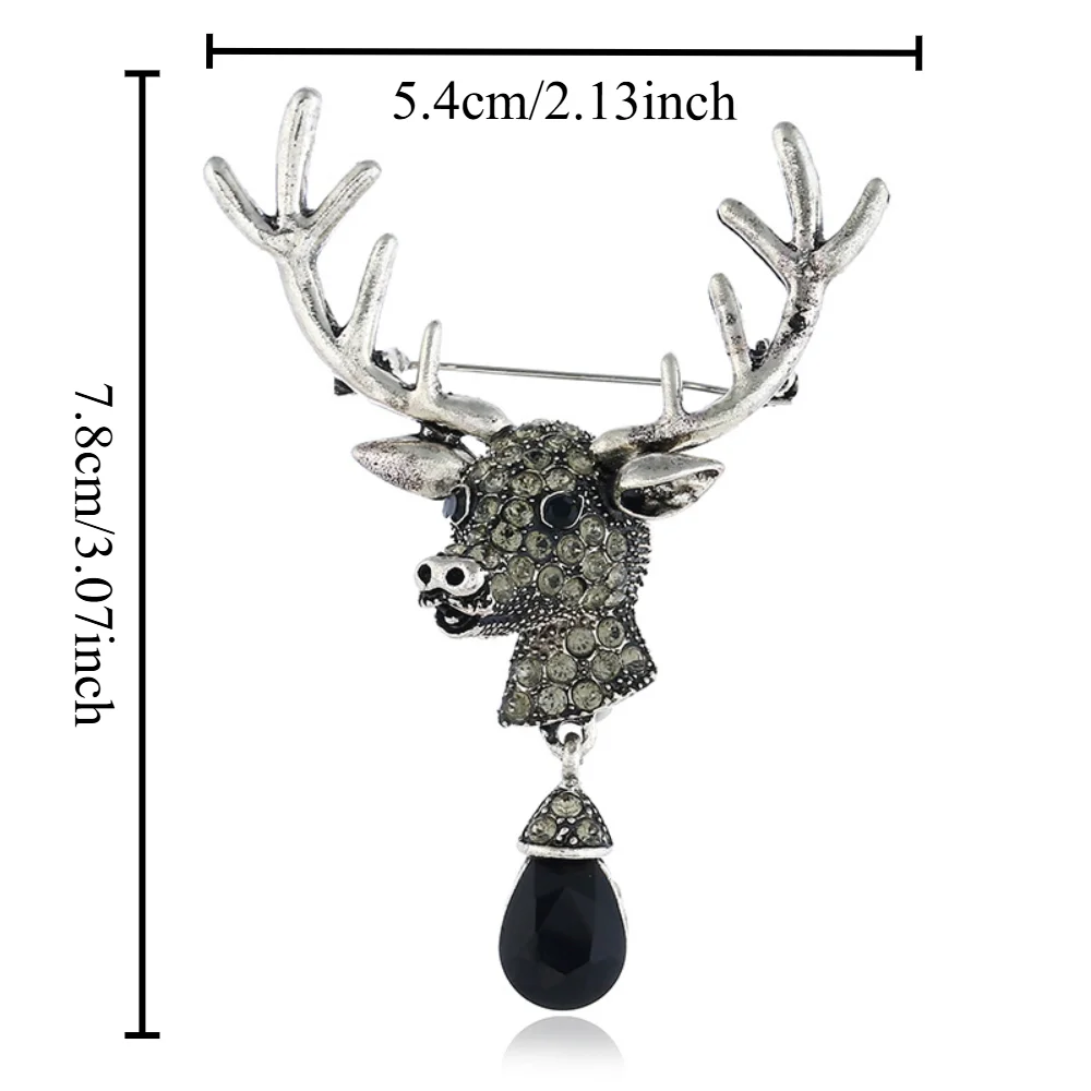Vintage and Personalized Deer Head Brooch Waterdrop Clothes Clip Lapel Pin Men's Suit Clothing Pins