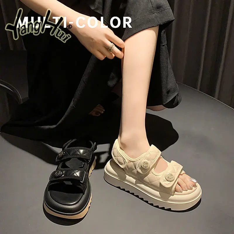 2023 Summer New High Grade Small Fragrant Sandals Women\'s Fashion Outwear Casual Sport Sandal Open Toe Thick Sole Student Sandal